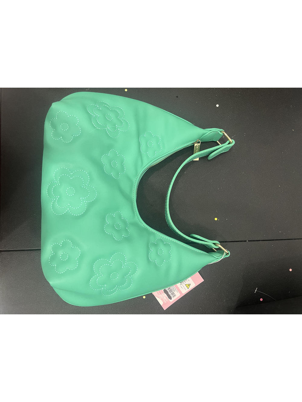 Green Floral Embossed Shoulder Bag